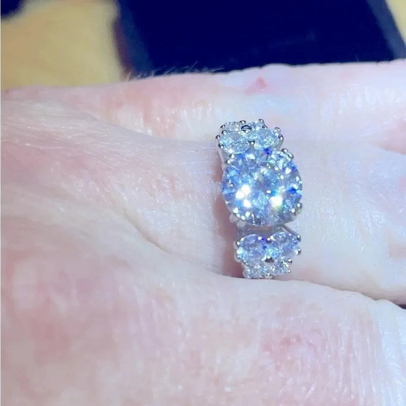 STERLING SILVER 3PIECE BRIDAL SET 6CTW 4CT CENTER 3 STONE RING STUNNER size 8 - Picture 9 of 16